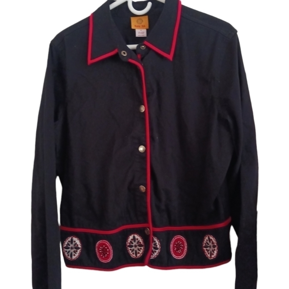 Ruby Rd Black Red Trimmed Jacket - image 1